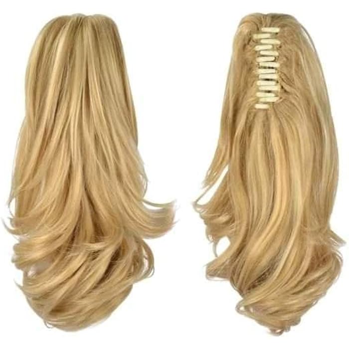 Wavy Blonde Ponytail Hair Extension, Synthetic Clip-in Hairpiece, Long Layered Style with Claw Clip Attachment